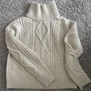 Heritage Knit Merino Wool Hi Hip Turtleneck in Light Bone